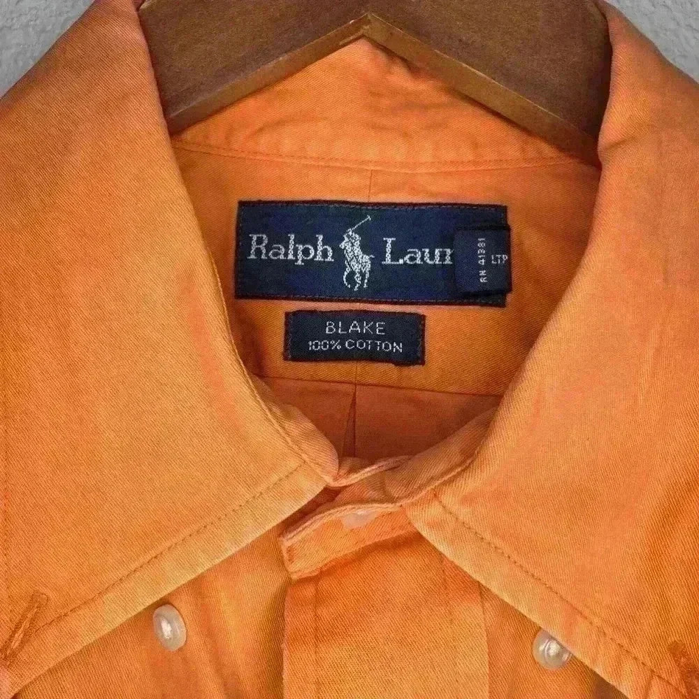 Ralph Lauren S/S Button Down Shirt Blake 100% Cotton Orange Check Men's Size L - Picture 5 of 10